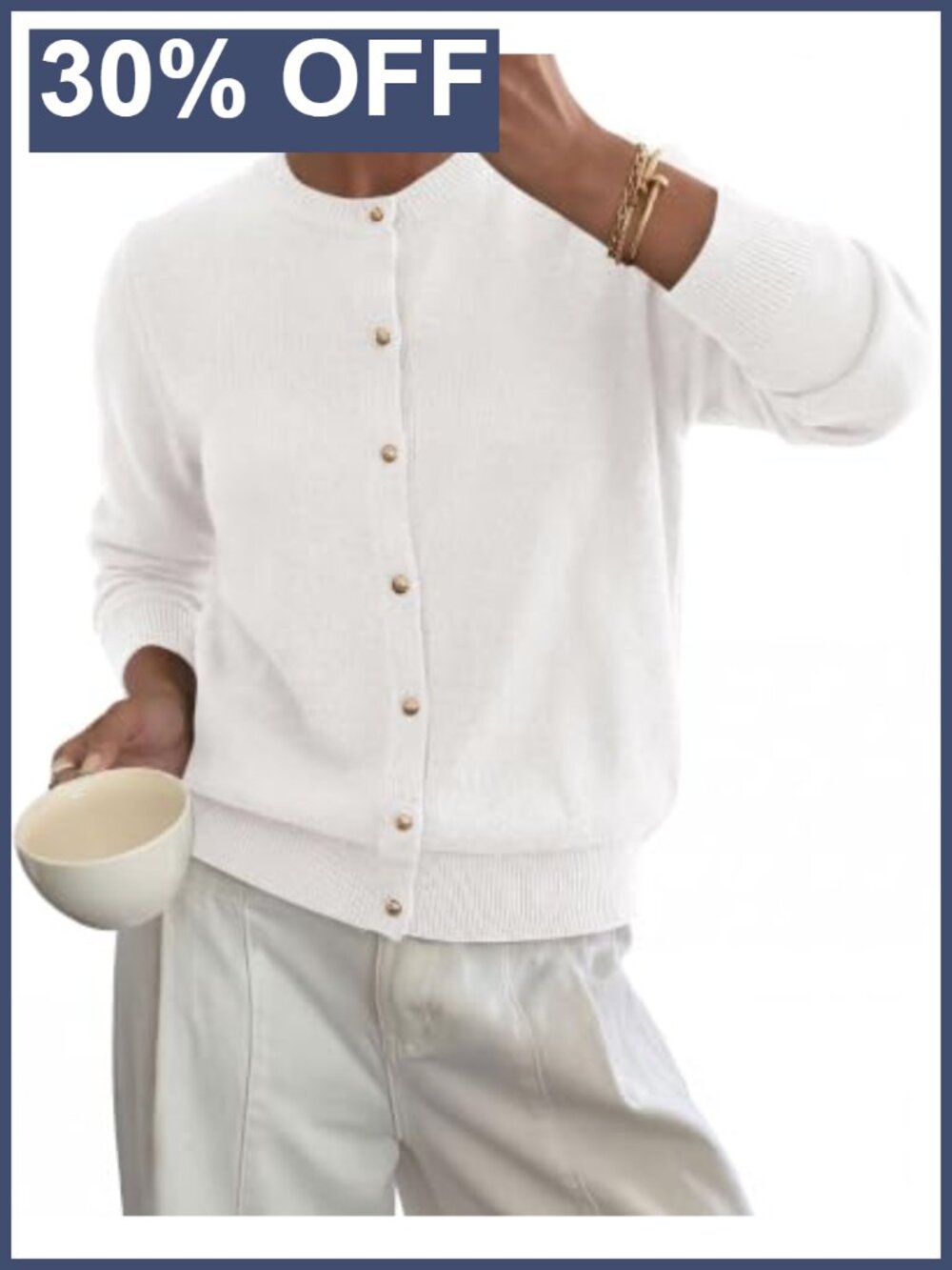 Button Up Cardigan Sweater for Women Long Sleeve Crew Neck Soft Knit